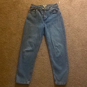 blue denim mom/ boyfriend jeans.